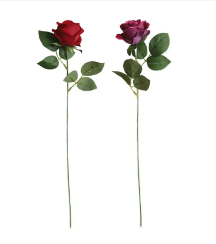 Plastic Artificial Fake Roses Flowers Single Stem Velvet Petals 50 cm Assorted Colours