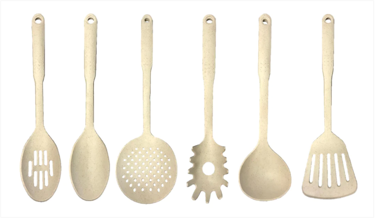 Plastic Assorted Kitchen Cooking Utensils Speckled Cream 30 cm Set of 6