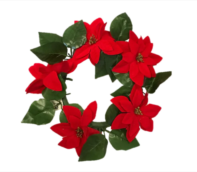 Plastic Christmas Festive Door Wreath with Red Poinsettia Flowers 20 cm