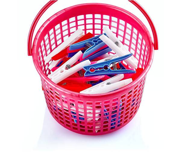 Plastic Clothes Pegs Basket Assorted Colours