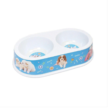 Plastic Dog Cat Feeding Bowl Assorted Colour With Printed Design Pets 21cm x 8cm