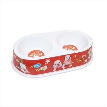 Plastic Dog Cat Feeding Bowl Assorted Colour With Printed Design Pets 21cm x 8cm