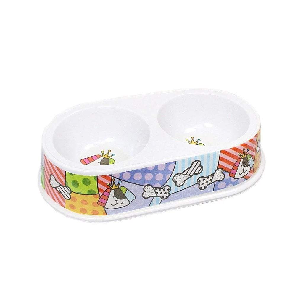 Plastic Dog Cat Feeding Bowl Assorted Colour With Printed Design Pets 21cm x 8cm