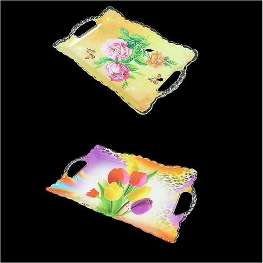 Plastic Floral Print Serving Tray 17cm x 26cm Assorted Colours and Designs