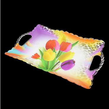 Plastic Floral Print Serving Tray 17cm x 26cm Assorted Colours and Designs