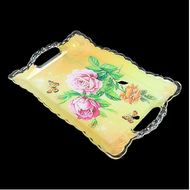 Plastic Floral Print Serving Tray 17cm x 26cm Assorted Colours and Designs