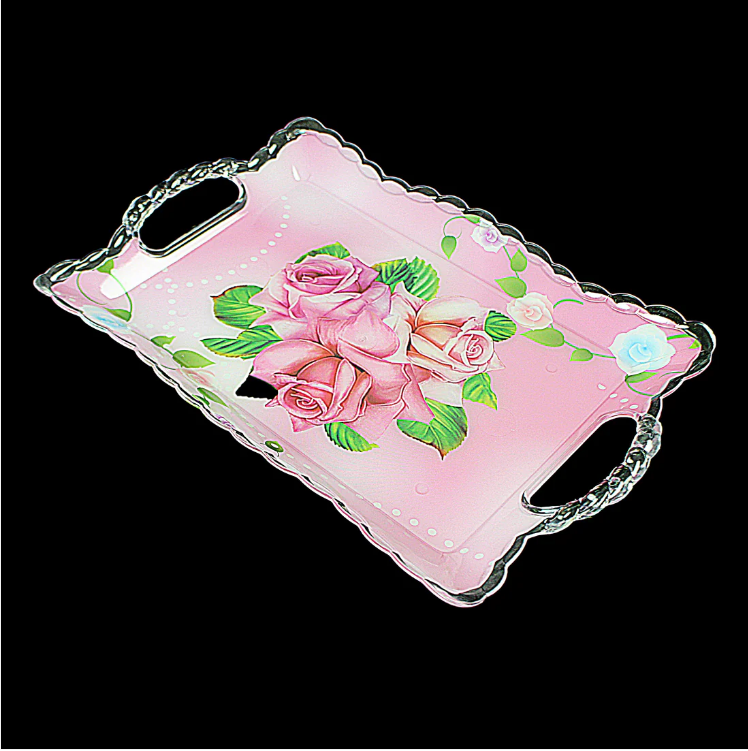 Plastic Floral Print Serving Tray 20cm x 33cm Assorted Colours and Designs