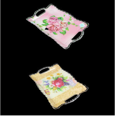 Plastic Floral Print Serving Tray 20cm x 33cm Assorted Colours and Designs