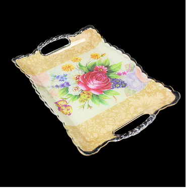 Plastic Floral Print Serving Tray 20cm x 33cm Assorted Colours and Designs