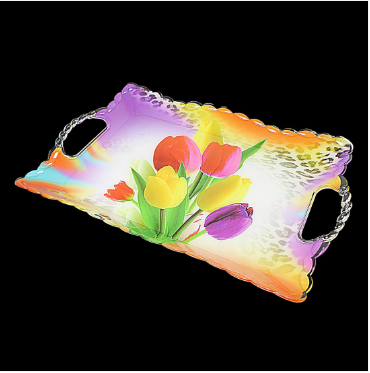 Plastic Floral Printed Serving Tray 40cm x 25cm Assorted Colours and Designs