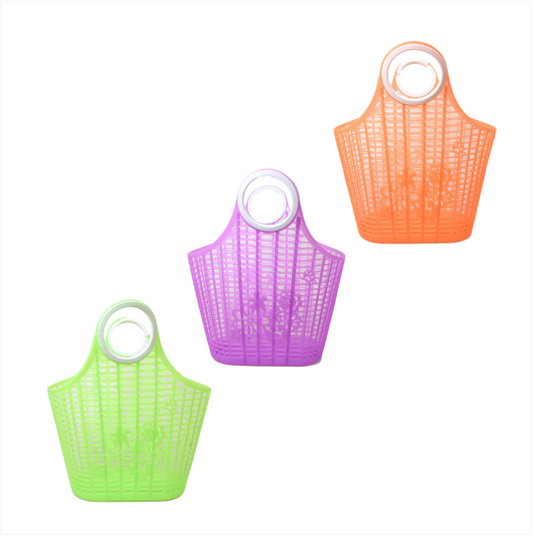 Plastic Floral Style Shopping Basket Type Bag 3 Colours Available 33cm x 30cm