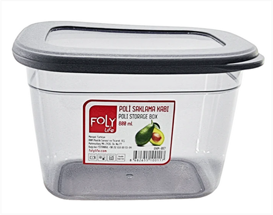 Plastic Grey Storage Container Box Food Storage With Lid 0.8 Litre