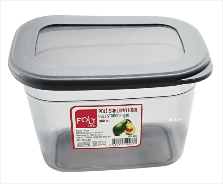 Plastic Grey Storage Container Box Food Storage With Lid 0.8 Litre