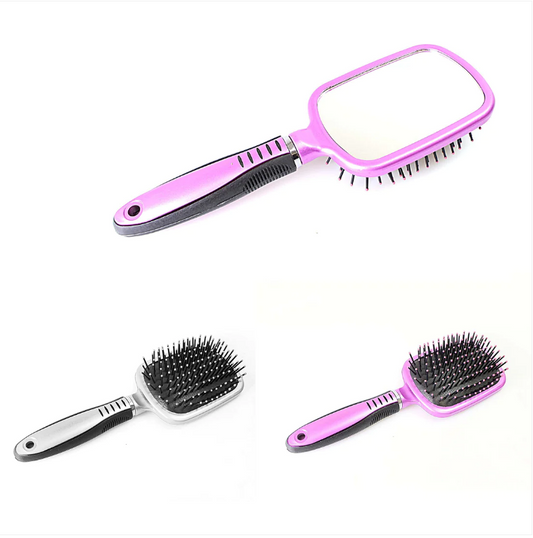 Plastic Hair Brush with Glass Mirror Assorted Colours