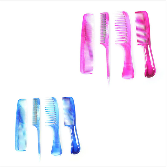 Plastic Hair Combs Set 4Pcs Assorted Colours