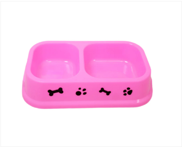 Plastic Indoor Outdoor Pets Cats Dog Feeding Bowl 2 Section Mixed Colours 22 x 6cm