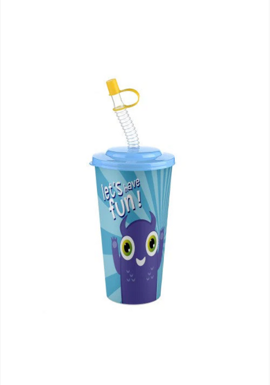 Plastic Juice Cup with Straw 650 ml Assorted 'So Cute' Designs and Colours