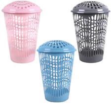 Plastic Laundry Linen Washing Basket Bin Storage Hamper With Lid 6 Colour