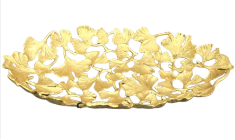 Plastic Oval Serving Tray Ginkgo Leaves Design 33 x 21 cm Assorted Colours