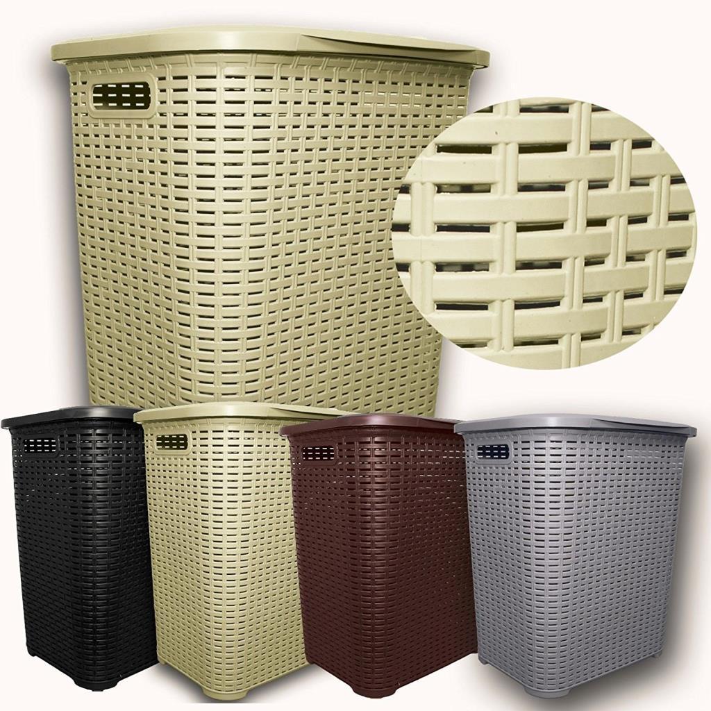 Plastic Rattan Style Laundry Storage Basket Home Bedroom Multipurpose Use 45 Litre