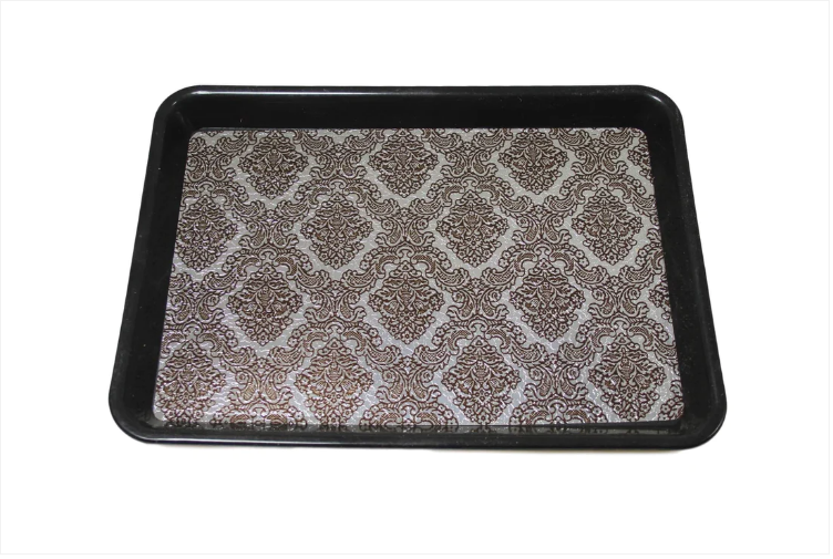 Plastic Rectangle Shape Serving Tray Drinks Bar Serving Tray With Silver Print 36cm x 26cm