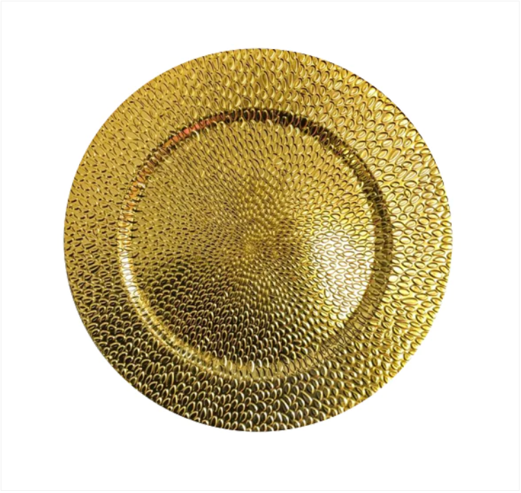 Plastic Round Serving Tray Platter Textured Design 33 cm Gold