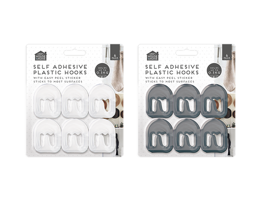 Plastic Self-Adhesive Hooks 6pk