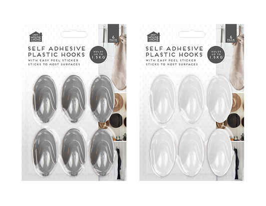 Plastic Self-Adhesive Hooks 6pk