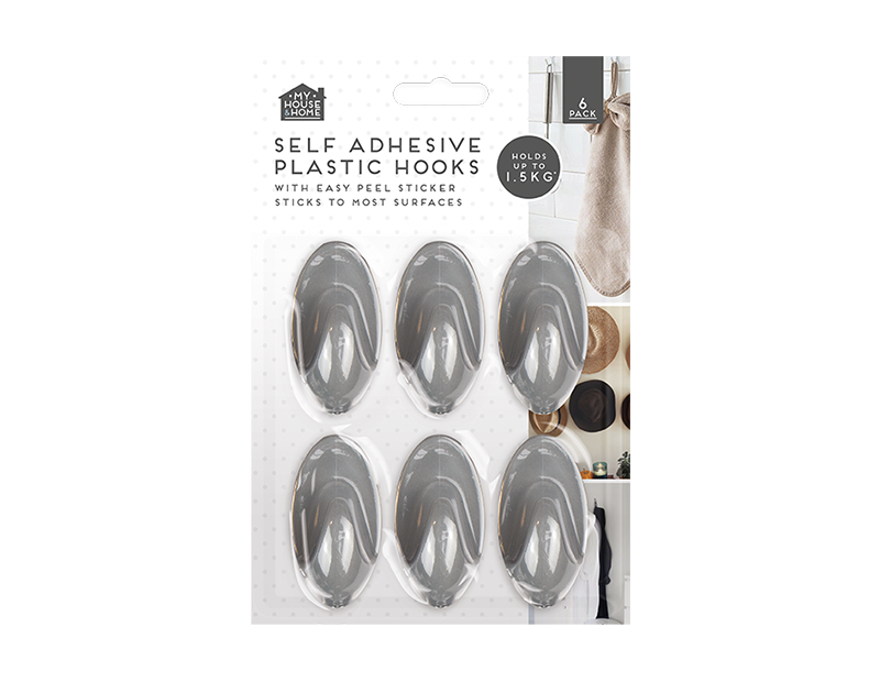 Plastic Self-Adhesive Hooks 6pk