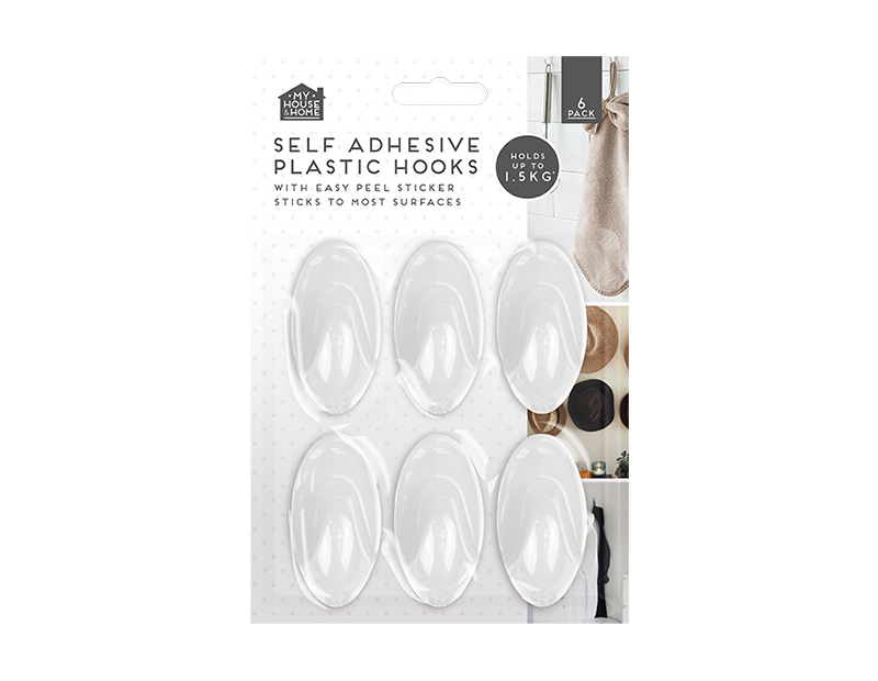 Plastic Self-Adhesive Hooks 6pk