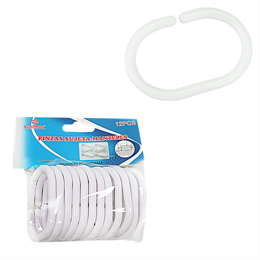 Plastic Shower Curtain Rings White Pack of 12