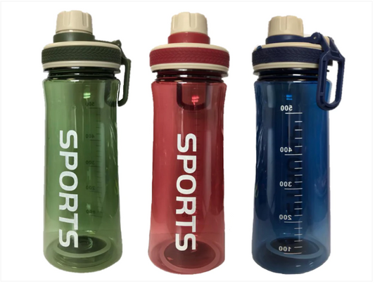 Plastic Sports Gym Drinking Bottle 600 ml 22 x 8 cm Assorted Colours