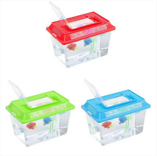 Plastic Starter Aquarium Fish Tank Goldfish Carry Handle Lid Medium 21 x 12cm