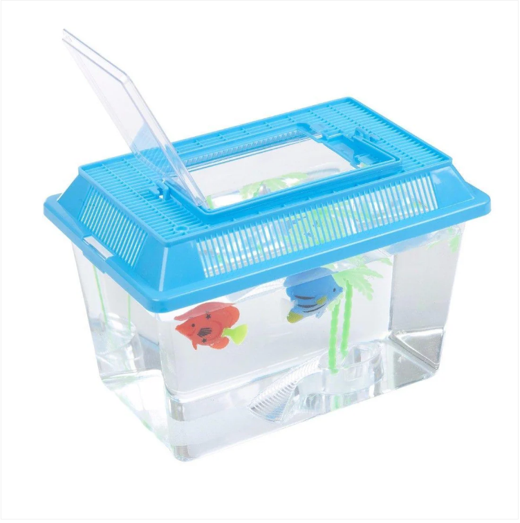 Plastic Starter Aquarium Fish Tank Goldfish Carry Handle Lid Medium 21 x 12cm