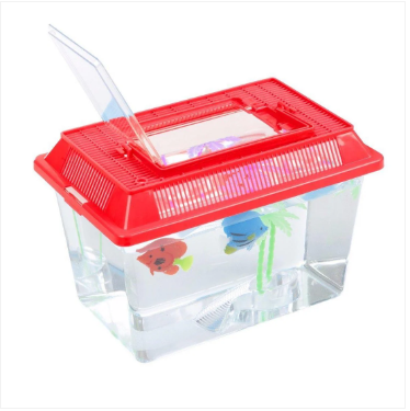 Plastic Starter Aquarium Fish Tank Reptile Insect Goldfish Cage Carry Handle Lid 18 x 9.5cm