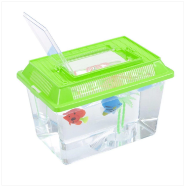 Plastic Starter Aquarium Fish Tank Reptile Insect Goldfish Cage Carry Handle Lid 18 x 9.5cm