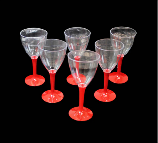 Plastic Wine Glasses with Red Stem Handle 15 x 7 cm