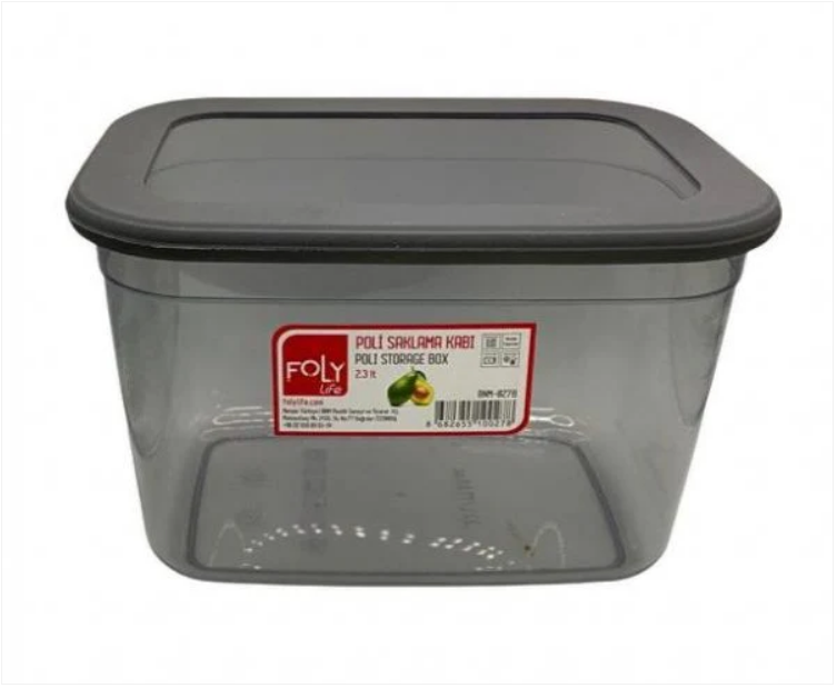 Poli Food Storage Container Box Black Grey Plastic 2.3 Litre 20 x 13 cm