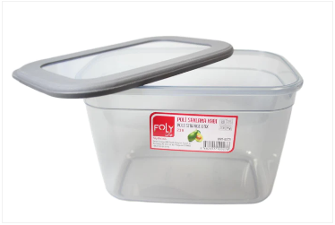 Poli Food Storage Container Box Black Grey Plastic 2.3 Litre 20 x 13 cm