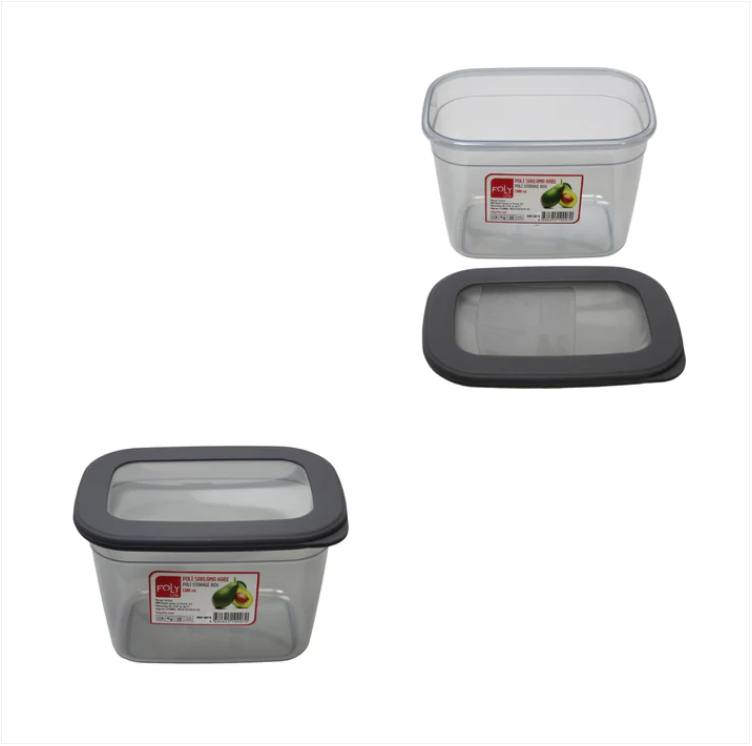 Poli Plastic Food Storage Container Box Grey 1.3 Litre 16 x 10 cm