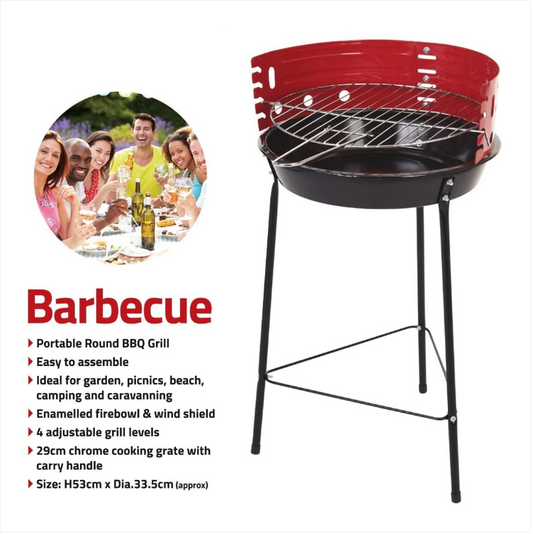 Portable Round BBQ Grill 4 Adjustable Grilling Levels