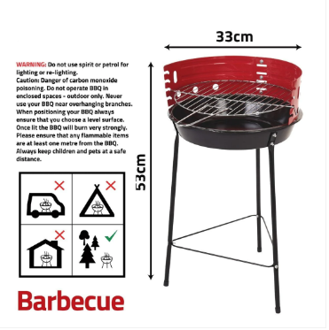 Portable Round BBQ Grill 4 Adjustable Grilling Levels