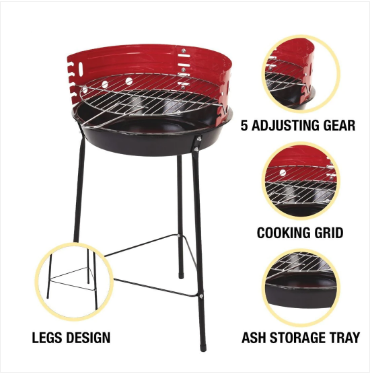 Portable Round BBQ Grill 4 Adjustable Grilling Levels