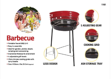 Portable Round BBQ Grill 4 Adjustable Grilling Levels