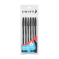 Pull Cap Ballpoint Pens 6pk, Black