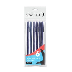 Pull Cap Ballpoint Pens 6pk, Blue