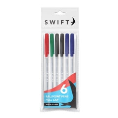 Pull Cap Ballpoint Pens, 6pk Assorted