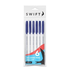 Pull Cap Ballpoint Pens, 6pk Blue