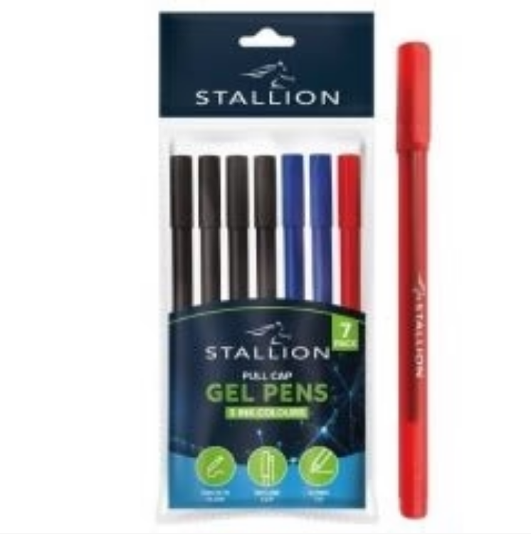 Pull Cap Gel Pens Pack Of 7 Assorted Colours