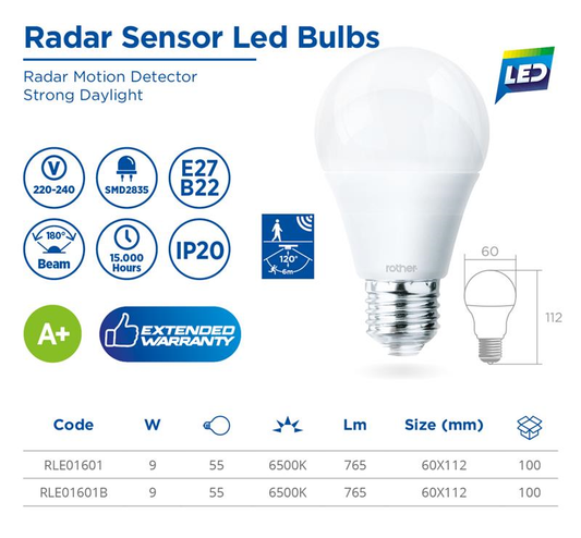 RADAR SENSOR LED BULB, 9W,100-240V